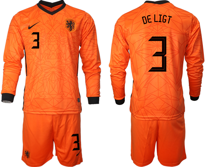 Cheap Men 2021 European Cup Netherlands home long sleeve 3 soccer jerseys